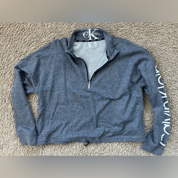 Calvin Klein Gray Quarter Zip Sweatshirt with Arm Branding - Picture 3 of 6